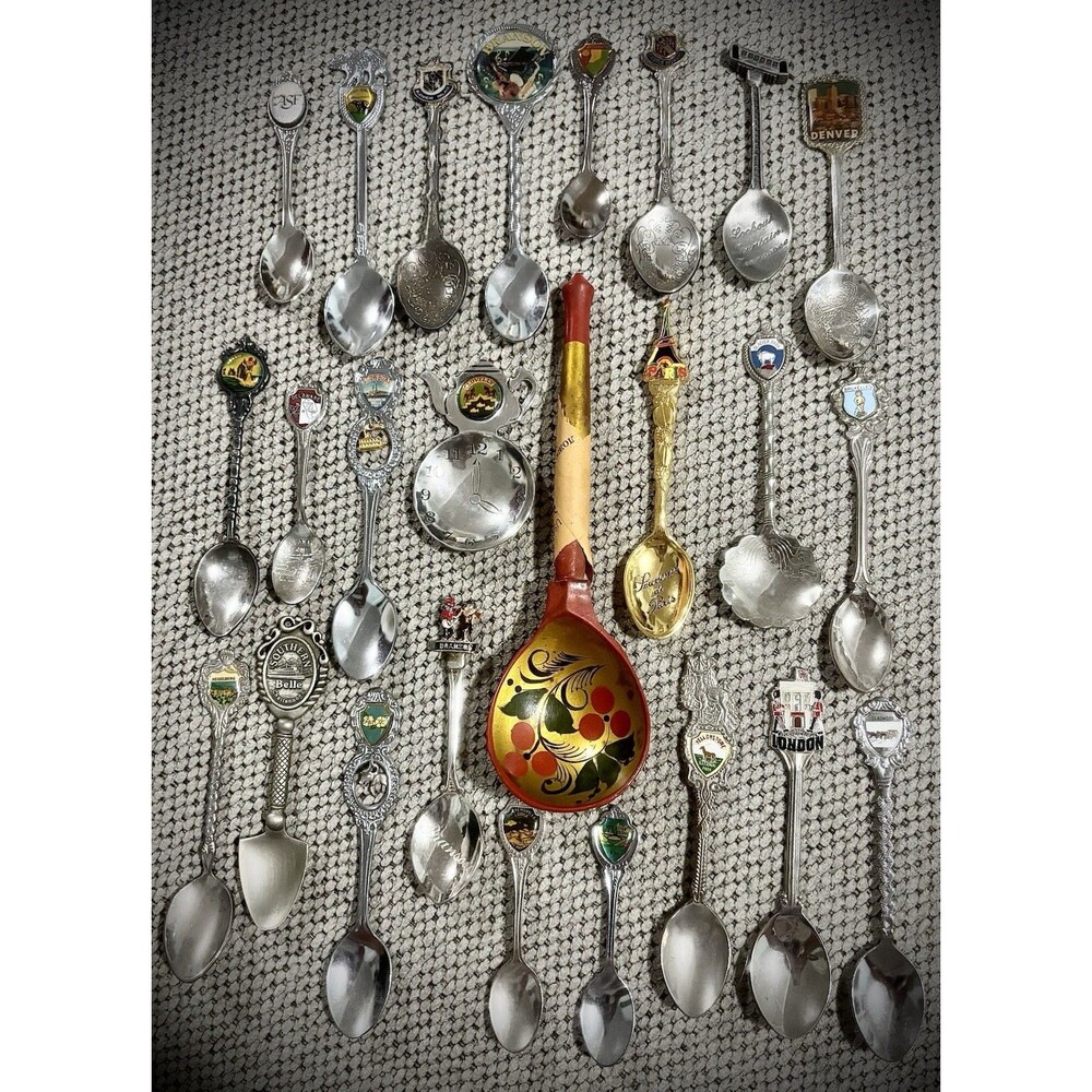 Vintage Souvenir Spoon Lot 25+ Paris London Denver Enamel Russia Collectible